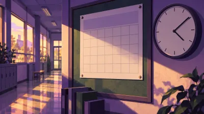 Editorial illustration of a blank school calendar beside a wall clock